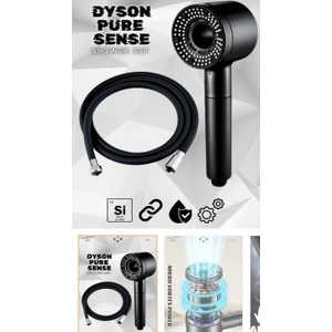 Rudis Armatür 3Fonksiyonlu  Lüks Duş Başlığı Siyah + Siyah Pvc Hortum