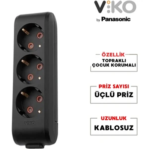 Multilet 3Lü Siyah Priz Topraklı Çocuk Korumalı Kablo Yoktur 90133300