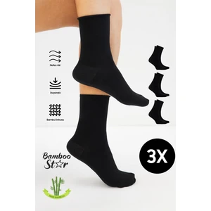 Bamboo Star Bambu Kadın Lastiksiz Siyah Soket Dikişsiz Premium Çorap 3'lü Paket / Sıkmayan Çorap / Iz Bırakmaz