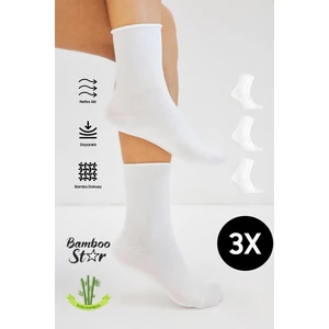 Bamboo Star Bambu Kadın Lastiksiz Beyaz Soket Dikişsiz Premium Çorap 3'lü Paket / Sıkmayan Çorap / Iz Bırakmaz