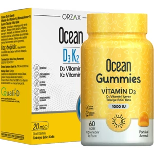 Vitamin D3K2 1000IU 20ML (400 Damla) - Ocean Gummies D3 1000IU Kids 60 Adet Ikilisi