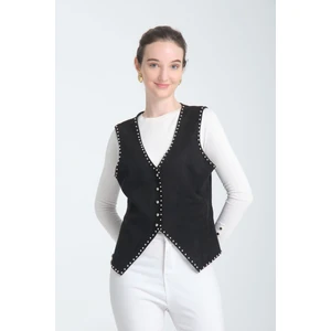 Scuba Suet V Yaka Siyah Taşli Yelek