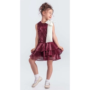 Mnk Baby & Kids Yaka Fiyonk Pul Payet Kumaşlı Kız Çocuk Abiye Elbise M00702