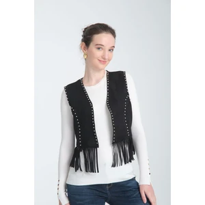 Scuba Suet Taşli Püsküllü Siyah Yelek