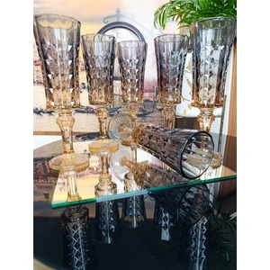 Elişi - Gold - Siyah Organik Boya ile El Işleme Kristal Kahveyanı - Meşrubat - Su Bardağı 130 ml