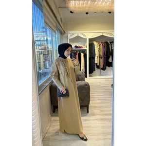 6925 Fırfır Detaylı Camel Elbise