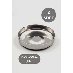 2 Adet Paslanmaz Çelik Parlak Ince Açık Yuvarlak Model Küllük Dekoratif Kül Tablası 10  cm  Küllük