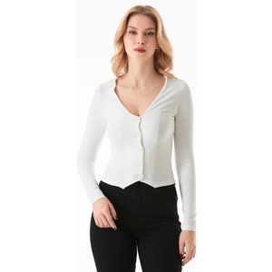 Düğmeli V Yaka Fitilli Hırka