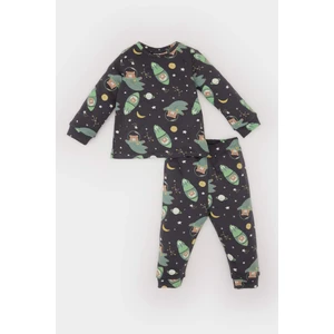 Erkek Bebek Pijama Takımı Uzay Baskılı Uzun Kollu Üst Beli Lastikli Uzun Alt D9069A525SP
