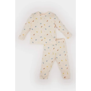 Erkek Bebek Pijama Takımı Safari Baskılı Fitilli Kaşkorse Uzun Kollu Üst Beli Lastikli Uzun Alt D9072A525SP