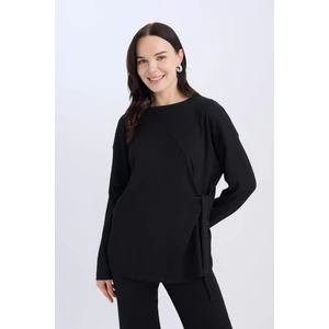 Regular Fit Bisiklet Yaka Basic Düz Bürümcük Uzun Kollu Tişört E1800AX25SP