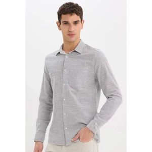 %100 Pamuk Modern Fit Polo Yaka Çizgili Uzun Kollu Gömlek E5046AX25SM