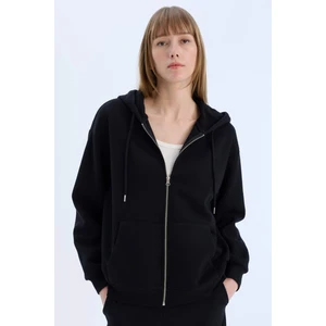 Okula Dönüş Relax Fit Kapüşonlu Kalın Basic Düz Cepli Fermuarlı Sweatshirt D8717AX25SP