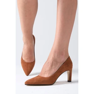 Mio Gusto Lita Taba Renk Süet Kadın Stiletto Topuklu Ayakkabı