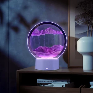 3D LED Işıklı Kum Saati Gece Lambası 7 Inç Kum Sanatı Ev Ofis Dekorasyonu Mor