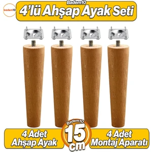 4'lü Set Ahşap 15 cm Mobilya Koltuk Kanepe Sehpa Masa Ayağı Ayakları M8 Civatalı Bağlantı Aparatlı
