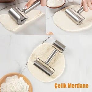 Paslanmaz Çelik Pratik Rulo Pürüzsüz Oklava Pizza Börek Açma Aparatı Silindir Çift Yönlü Merdane