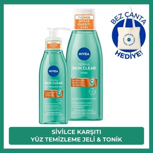 Nıvea Derma Skin Clear Yüz Temizleme Jeli 150Ml Ve Tonik 200Ml ,Bez Çanta Hediye