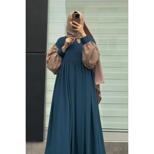 Hijabi Elbise- Petrol Mavi/ Bej