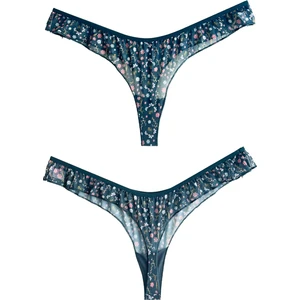 Tenan Yeşili Çiçek Desenli Tül Kenarları Fırfırlı Tanga Külot