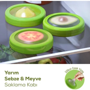3lü Buzdolabı Için Yarım Meyve ve Sebze Koruma Kabı - Limon, Soğan, Domates Saklama Kutusu Yeşil