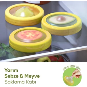 3lü Buzdolabı Için Yarım Meyve ve Sebze Koruma Kabı - Limon, Soğan, Domates Saklama Kutusu Sarı