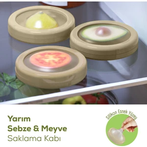 3lü Buzdolabı Için Yarım Meyve ve Sebze Koruma Kabı - Limon, Soğan, Domates Saklama Kutusu Bej