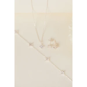 Elika Silver 925 Ayar Gümüş Minimal Kolye Bileklik ve Küpe Set