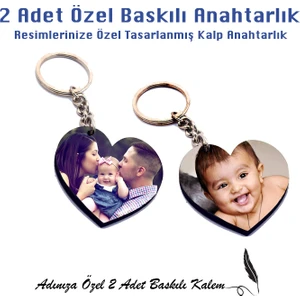 Kişiye Özel 2'li Resimli Anahtarlık, Özel Baskı ile Kişiselleştirilmiş 2 Adet Pleksi Kalp Anahtarlığı: Sevdiklerinizle Hatıralarınızı Yanınızda Taşıyın