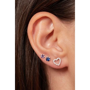 Elika Silver Kadın Kalp Model 925 Ayar Gümüş Üçlü Küpe Set