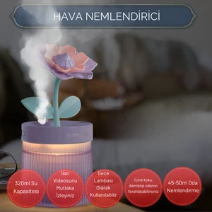 Çiçek Modelli Işıklı Hava Nemlendirici Buhar Makinesi Aroma Difüzörü