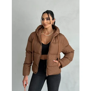 Yakası Bağcıklı Puffer Şişme Mont