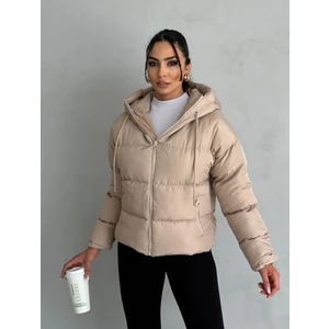 Yakası Bağcıklı Puffer Şişme Mont