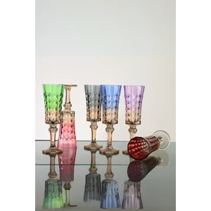 PLT Design Çift Renk Flüte 6'lı Kristal Ayaklı Kahve Yanı Su ve Meşrubat Bardağı Sunum Bardağı Organik Boya
