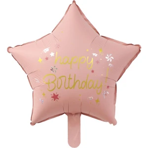 Patladı Gitti Pembe Happy Birthday Yıldız Folyo Balon 45  cm
