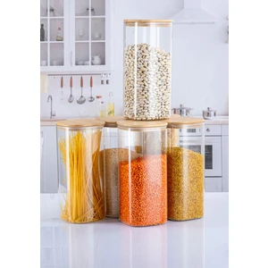 6 Adet 1800 Ml Kare Bambu Kapaklı Lüks Bakliyat Seti