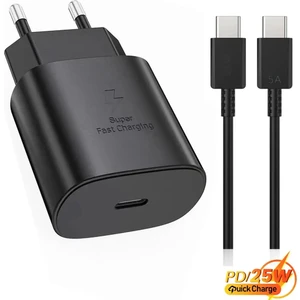 25 Watt Samsung Xiaomi Oppo Poco Android Uyumlu Usb-C To Usb-C Kablolu Siyah Hızlı Şarj Seti 25W Leastra