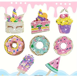 Miki & Miki 8 Parça 5d Elmas Boyama Sticker Seti - Karikatür Donut - Dondurma  Teması