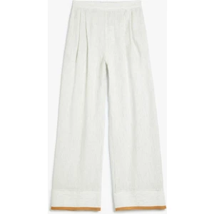 Pamuklu Keten Kumaş Karışımlı Yüksek Bel Uzun Geniş Paça Pantolon