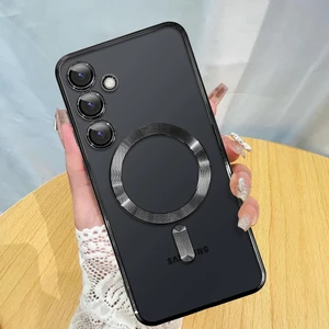 Galaxy S24 Kılıf Magsafe Şarj Özellikli Kamera Lens Korumalı Arkası Şeffaf Kenarı Renkli