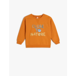 Pamuklu Slogan Baskılı Uzun Kollu Bisiklet Yaka Sweatshirt