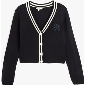 Düğmeli V Yaka Uzun Kollu Kadın Triko Hırka