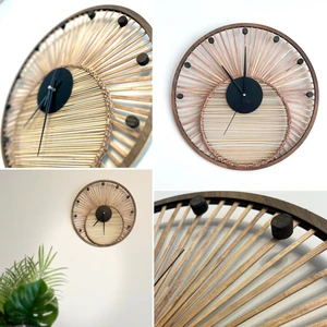 Cut Kraft 40  cm  El Yapımı Doğal Bambu Rattan Hazeran Dekoratif Duvar Saati