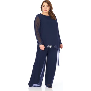 Lilas Xxl Büyük Beden Lacivert Renkli Şifon Pantolon Bluz Takım
