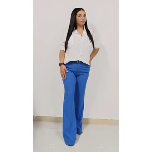 Akşen Giyim Büyük Beden Yüksek Bel Esnek Likralı Pamuk  Kumaş Kemer Hediyeli Ispanyol Paça Pantolon