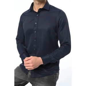 Slim Fit Uzun Kollu Kolay Ütü Teri Emen Nefes Alan Doku Kravatlık Dört Mevsim  Erkek Gömlek