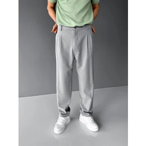 Erkek Baggy Fit Kumaş Pantolon Gri
