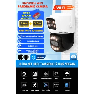 Unıywell 6 Mp Wıfı Kamera  2 Lens - Tam Renkli Gece Görüş - Su Geçirmez - 2 Yönlü Ses