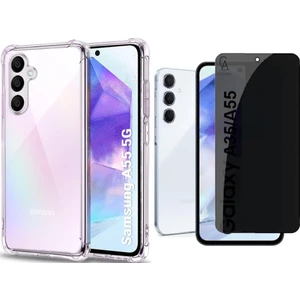 Samsung Galaxy A55 Uyumlu Köşe Dolgulu Anti Shock Telefon Kılıfı ve Hayalet Privacy Ekran Koruyucu