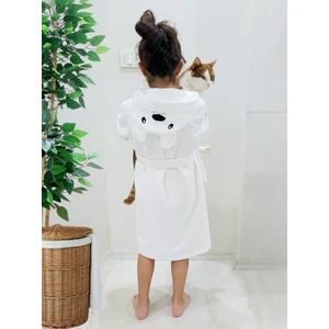 Pamuk Hanım Pamuklu Kalın Yumuşacık Kapşonlu Kız-Erkek Çocuk Bornozu Beyaz/kutup Ayısı